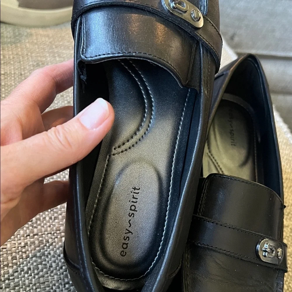 Easy Spirit Wendy Chunky Leather Loafers  Black Size 9